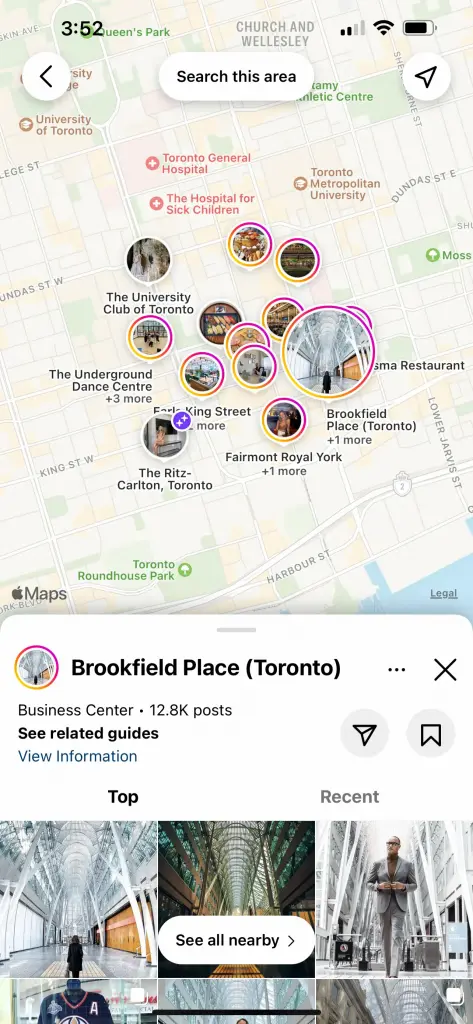 instagram maps new feature - brookfield place
