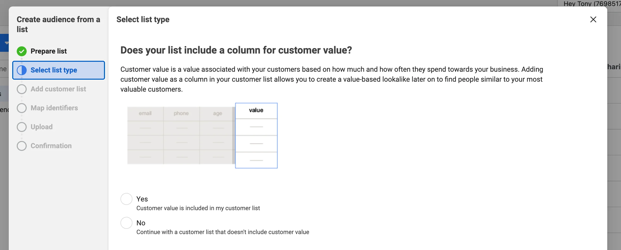 custom value from customer list