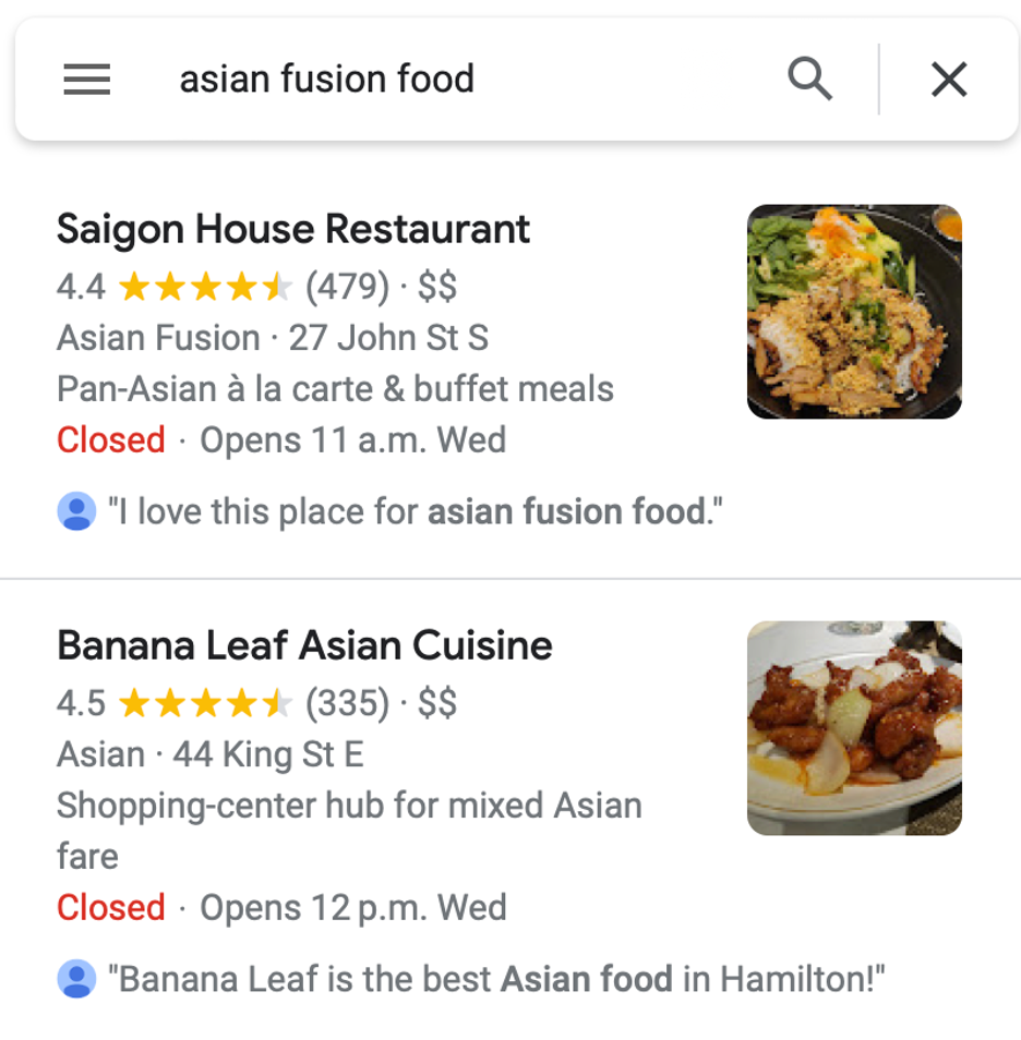 Asian Fusion Google Maps
