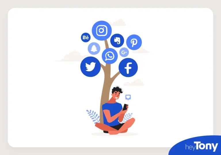 Graphic of man sitting under tree made of social media logos